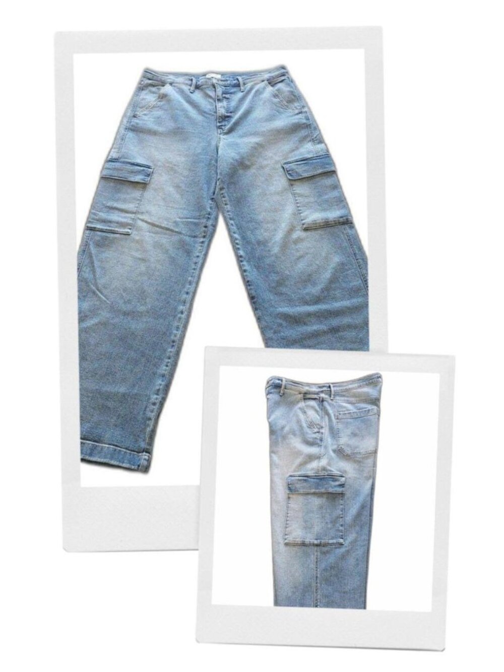 Jessica Simpson Wide Leg Cargo Jeans High Rise Light Wash Denim Size 12 - Picture 1 of 8